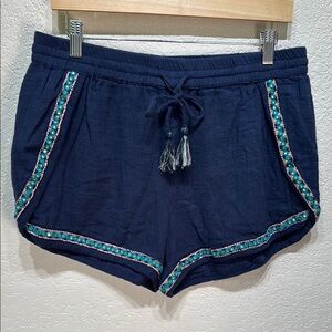 Earthbound Trading Navy XL Blue Embellished‎ Women's Elastic Tie Waist Shorts